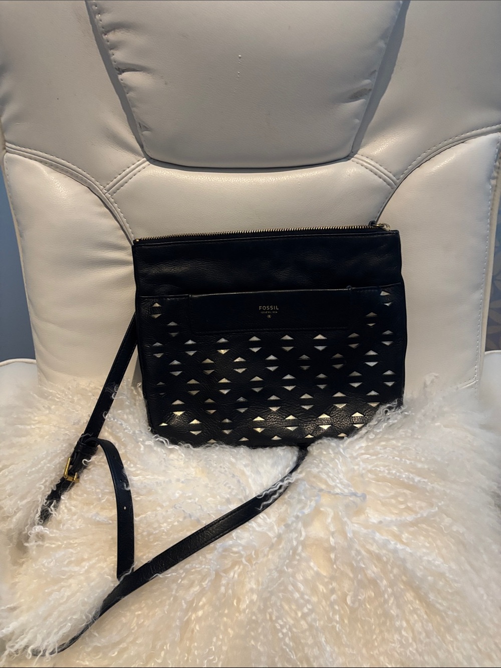 Fossil Black Leather Crossbody Bag.